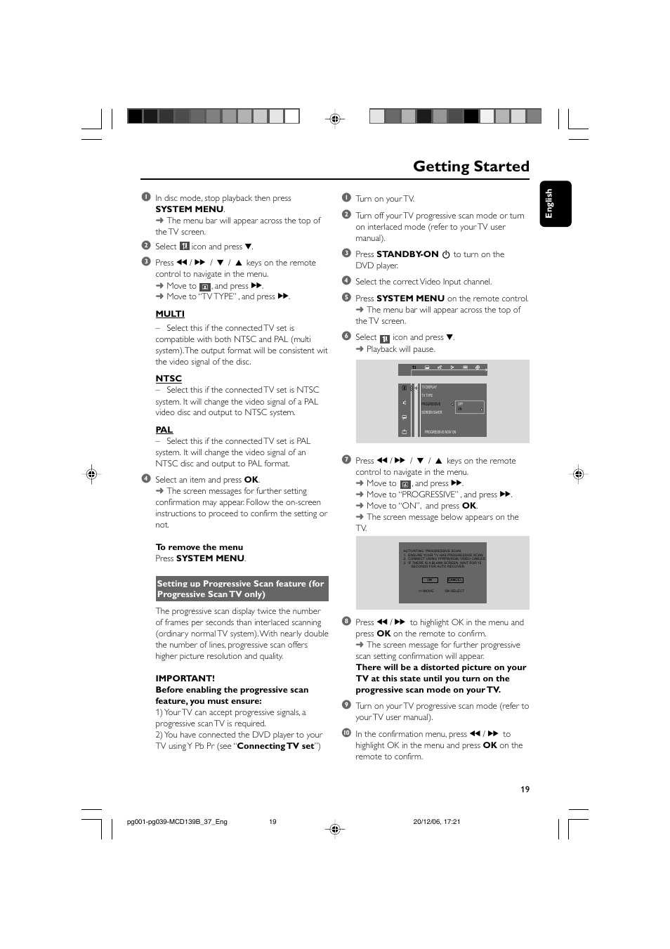 Getting started | Philips DVD Micro Theater MCD139B User Manual | Page 19 / 40