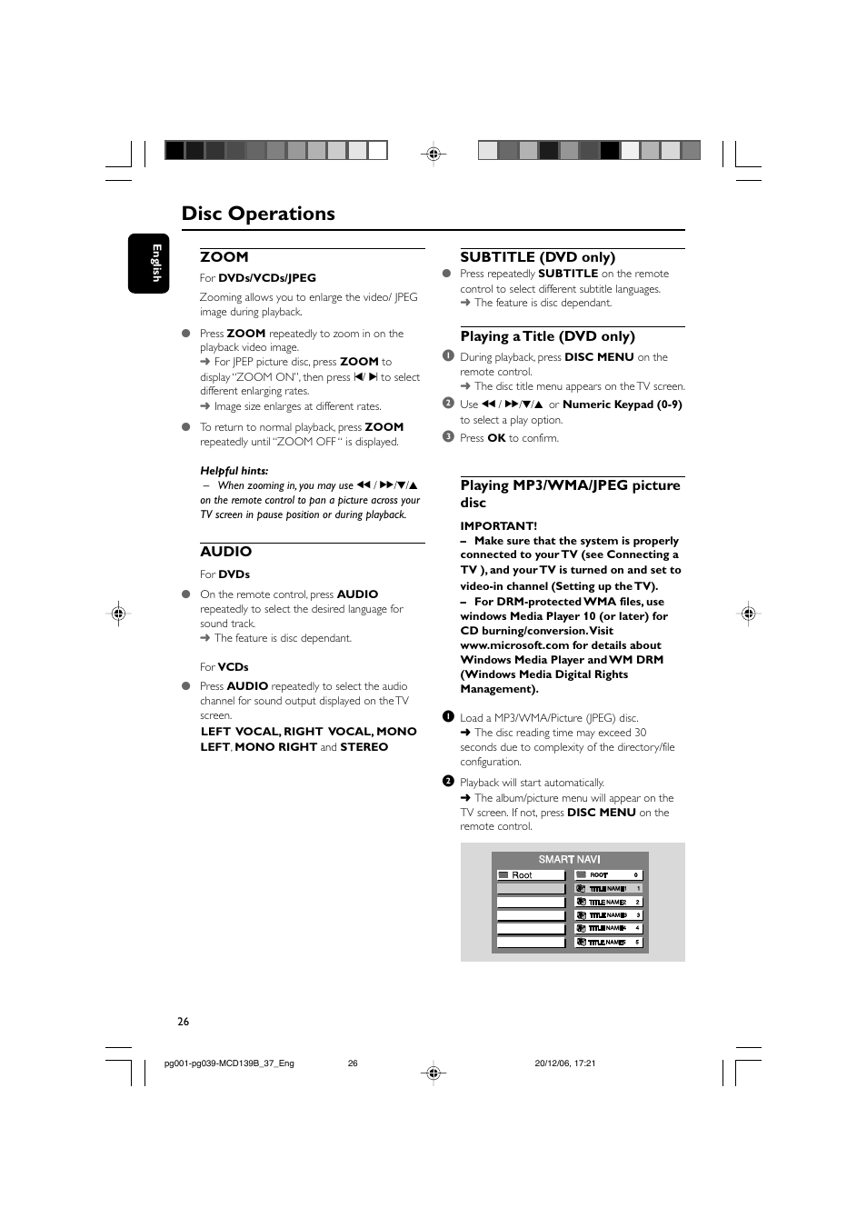 Disc operations | Philips DVD Micro Theater MCD139B User Manual | Page 26 / 40