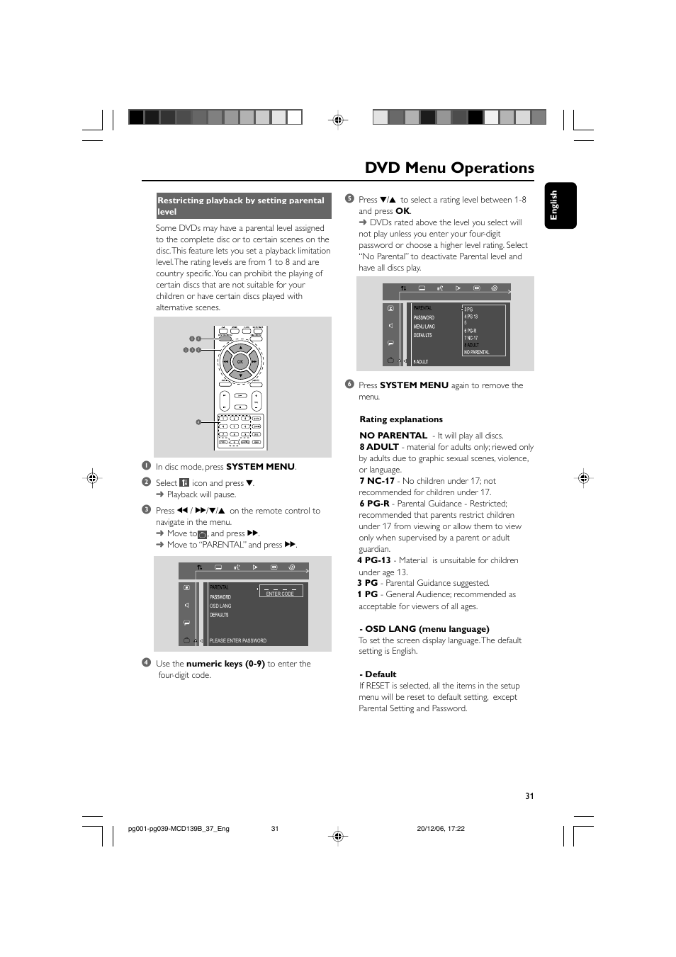 Dvd menu operations | Philips DVD Micro Theater MCD139B User Manual | Page 31 / 40