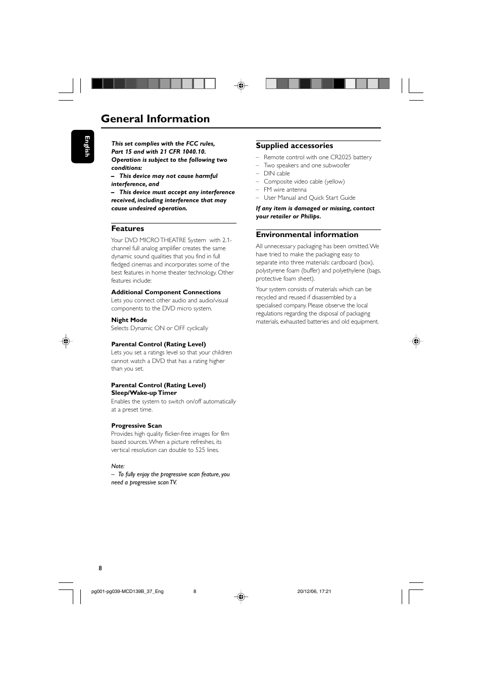 General information | Philips DVD Micro Theater MCD139B User Manual | Page 8 / 40