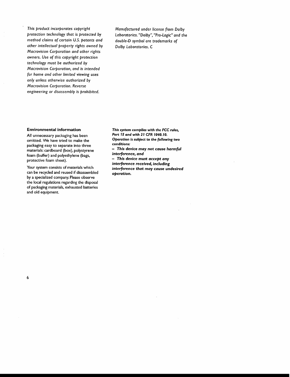 Environmental information | Philips MX6050D-17 User Manual | Page 10 / 53