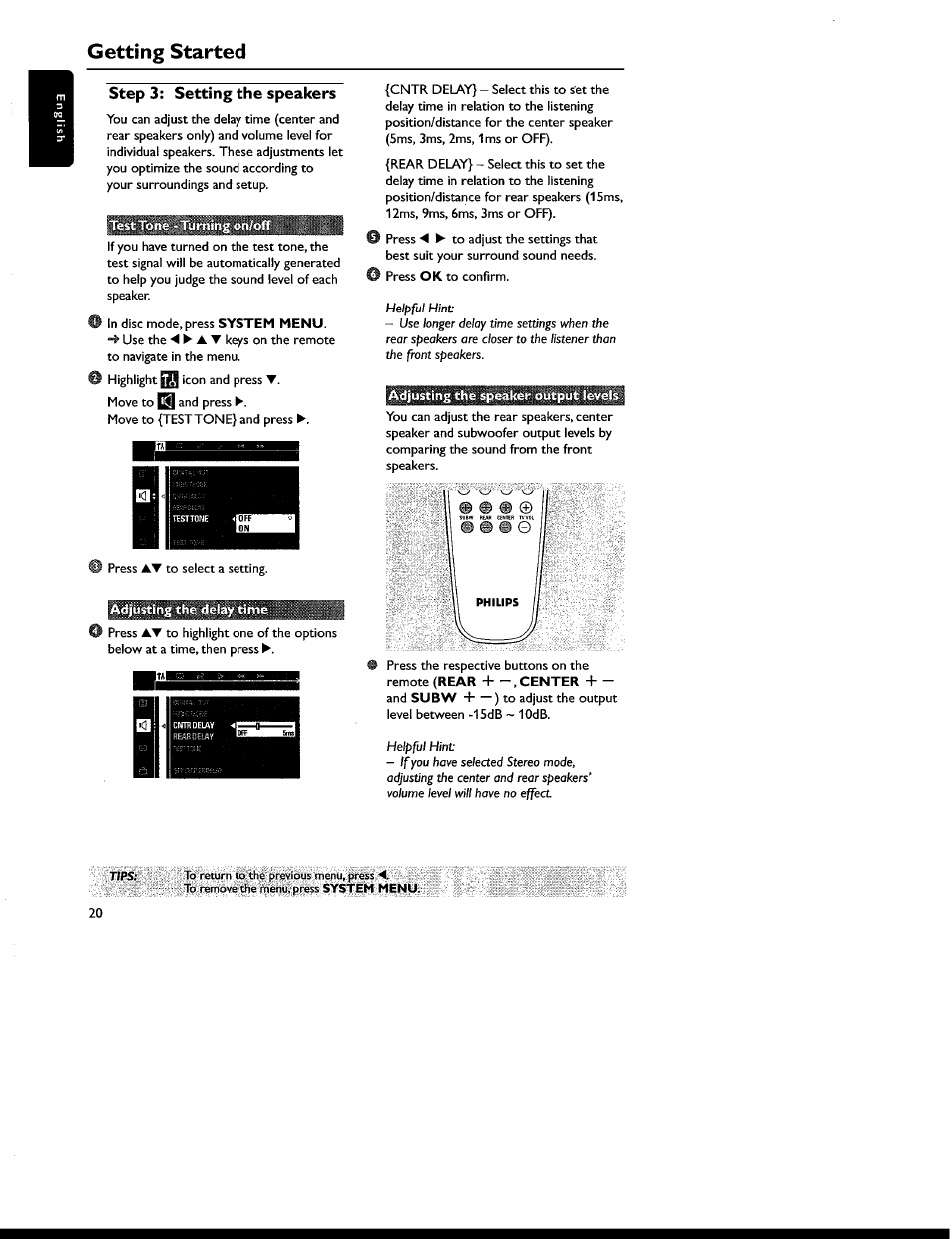 Step 3: setting the speakers, Getting started | Philips MX6050D-17 User Manual | Page 34 / 53