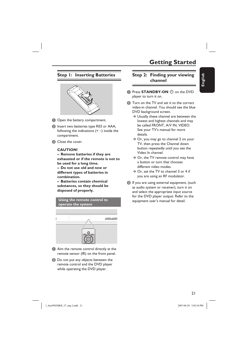 Getting started | Philips DVP5982C1-37 User Manual | Page 21 / 57