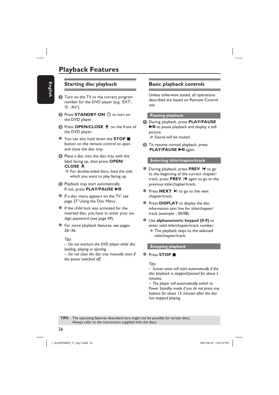 Playback features | Philips DVP5982C1-37 User Manual | Page 26 / 57