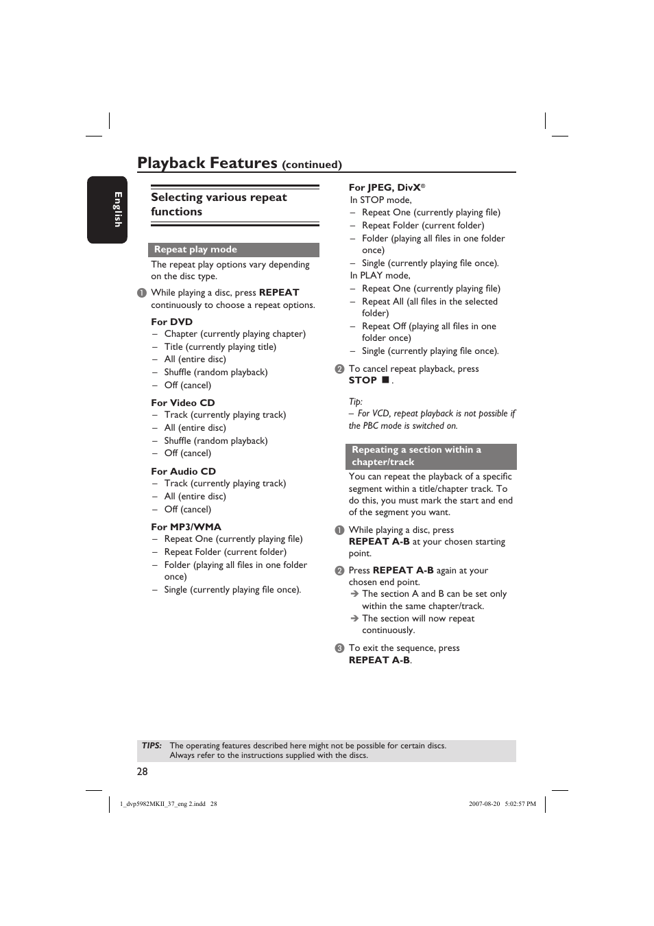 Playback features | Philips DVP5982C1-37 User Manual | Page 28 / 57
