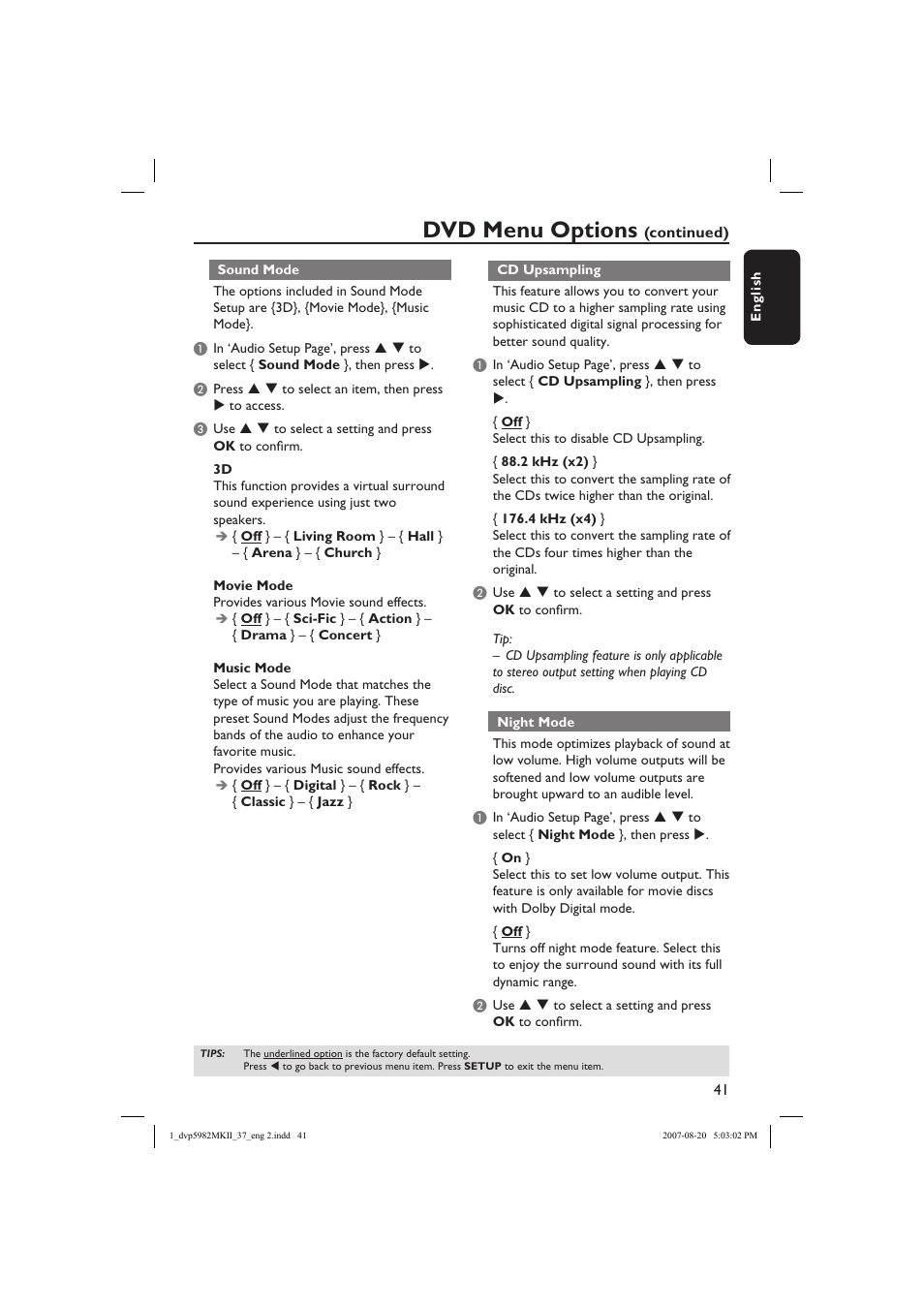 Dvd menu options | Philips DVP5982C1-37 User Manual | Page 41 / 57