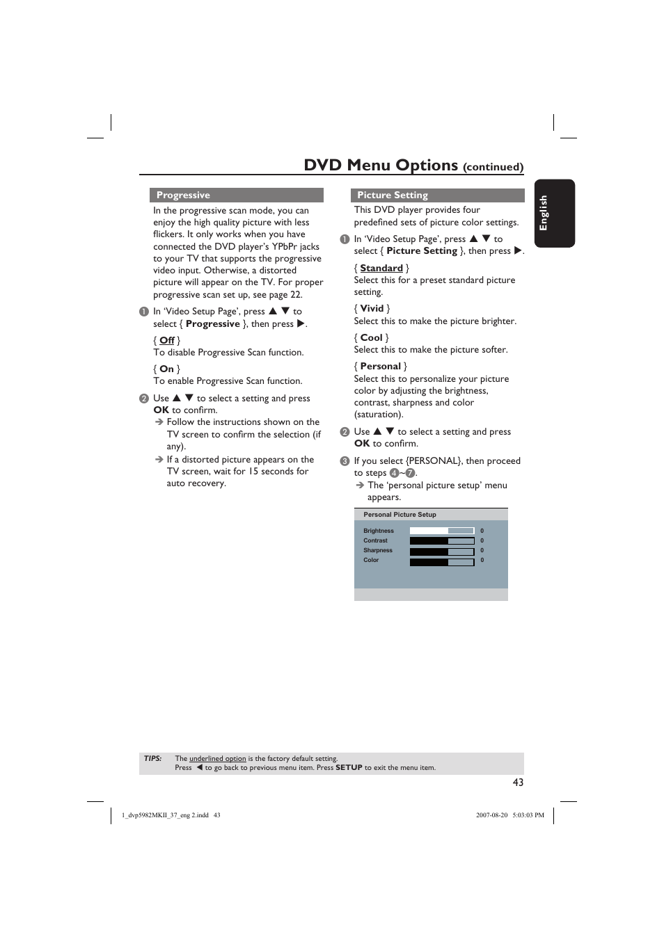 Dvd menu options | Philips DVP5982C1-37 User Manual | Page 43 / 57