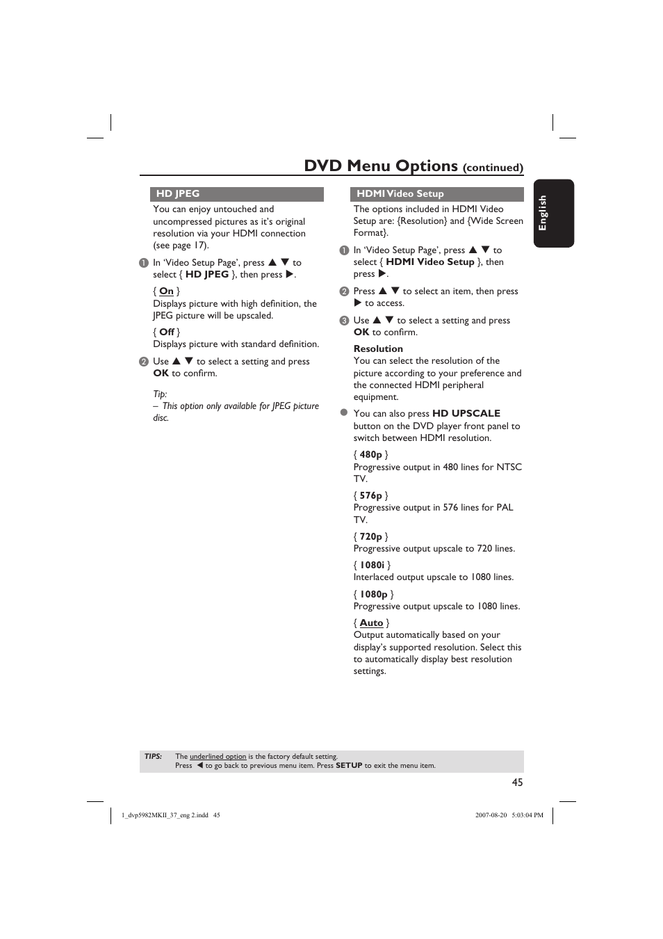 Dvd menu options | Philips DVP5982C1-37 User Manual | Page 45 / 57