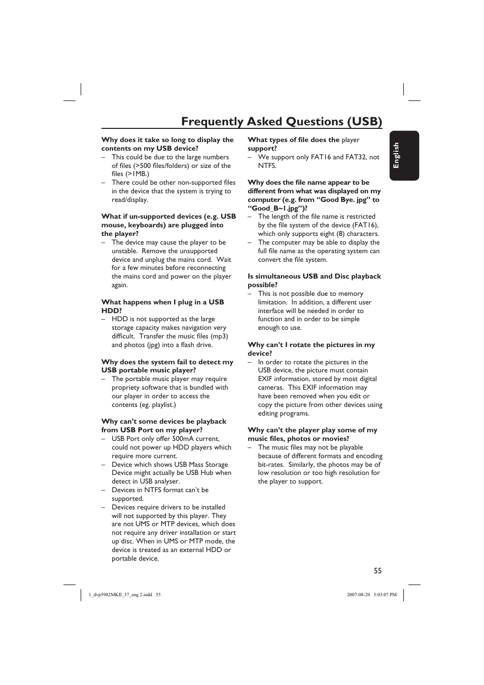 Frequently asked questions (usb) | Philips DVP5982C1-37 User Manual | Page 55 / 57