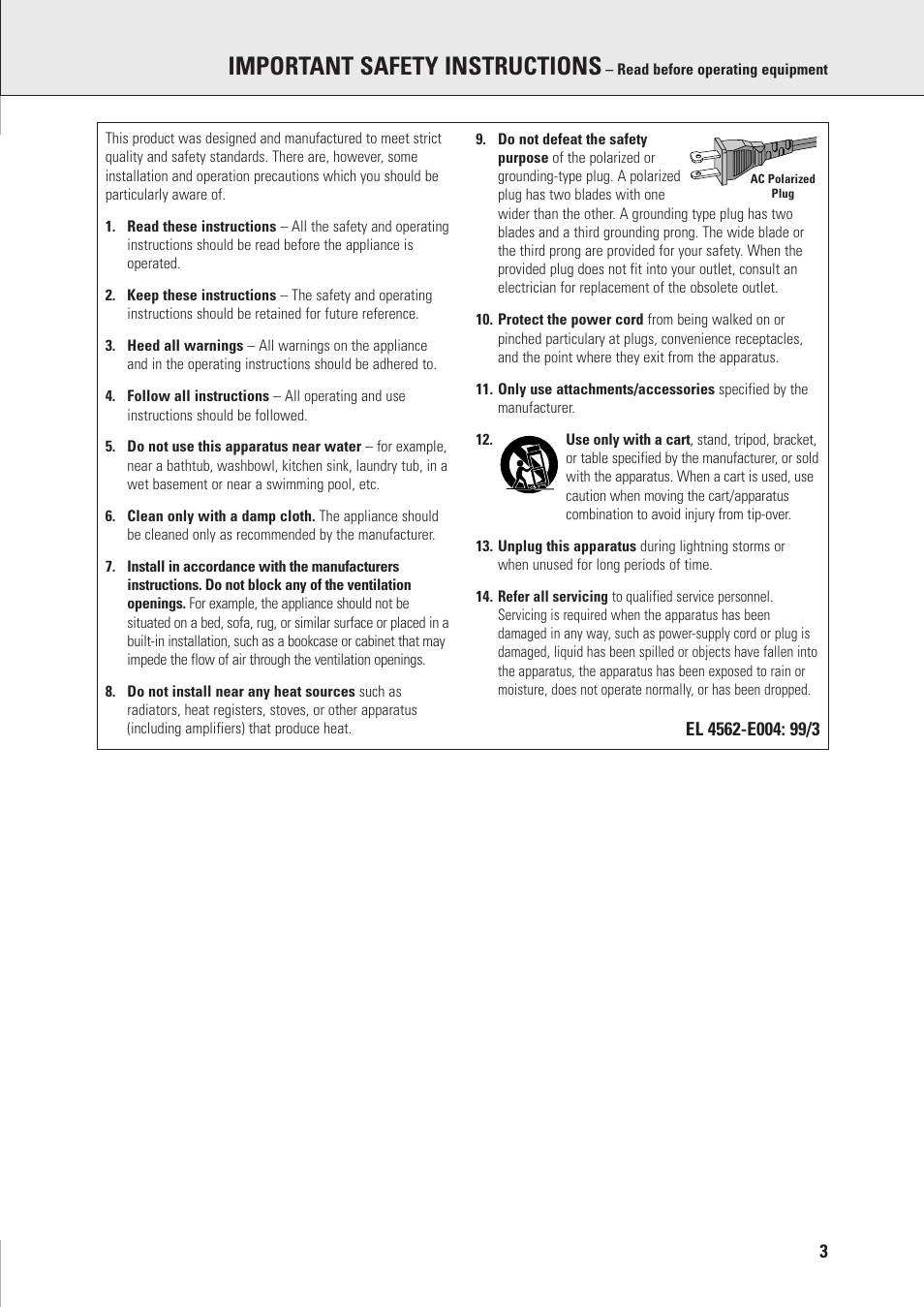 Important safety instructions | Philips FWR7 User Manual | Page 3 / 32