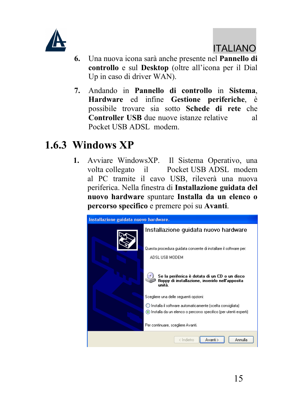 3 windows xp, Italiano | Atlantis Land A01-AU2 User Manual | Page 15 / 76