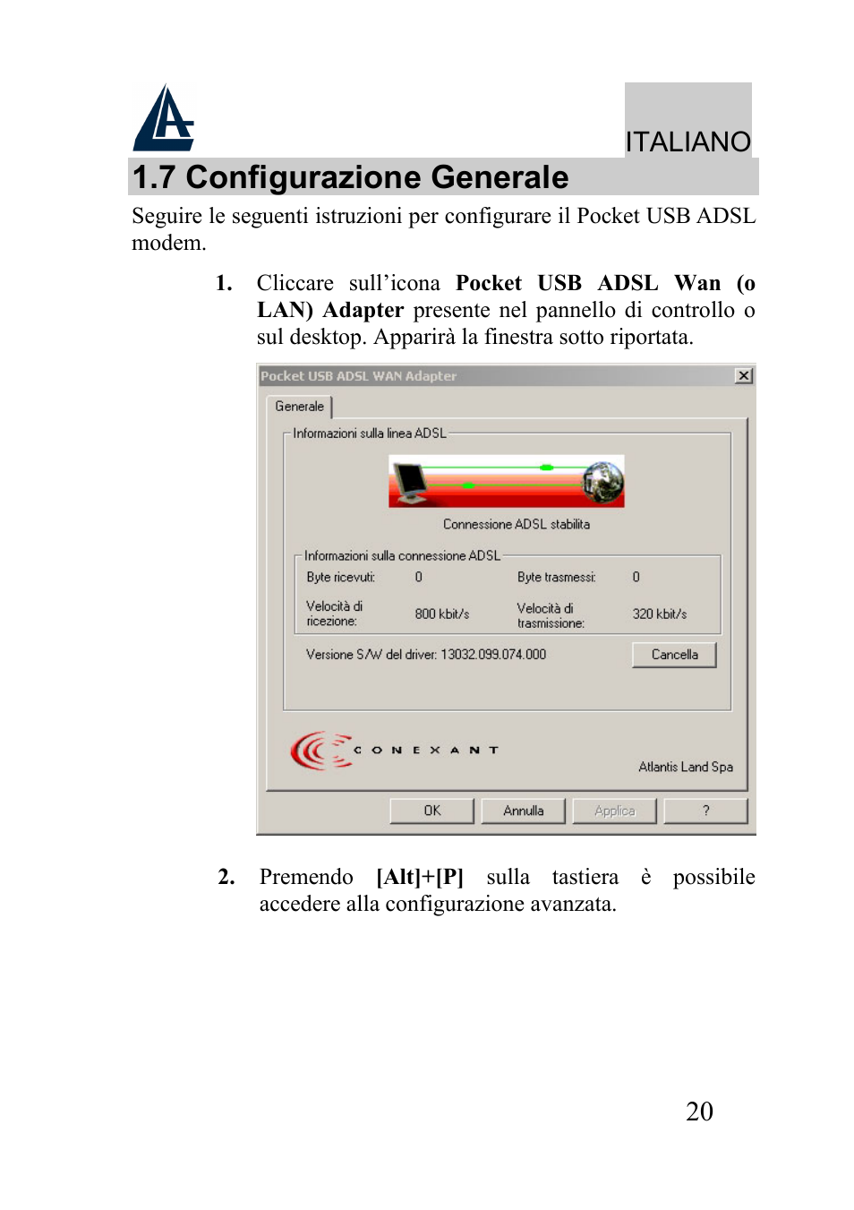 7 configurazione generale, Italiano | Atlantis Land A01-AU2 User Manual | Page 20 / 76