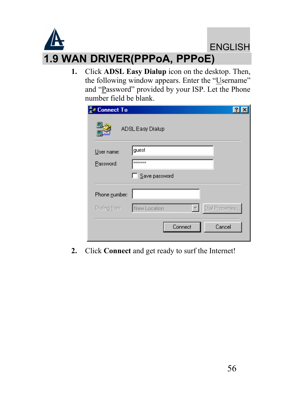 9 wan driver(pppoa, pppoe), English | Atlantis Land A01-AU2 User Manual | Page 56 / 76