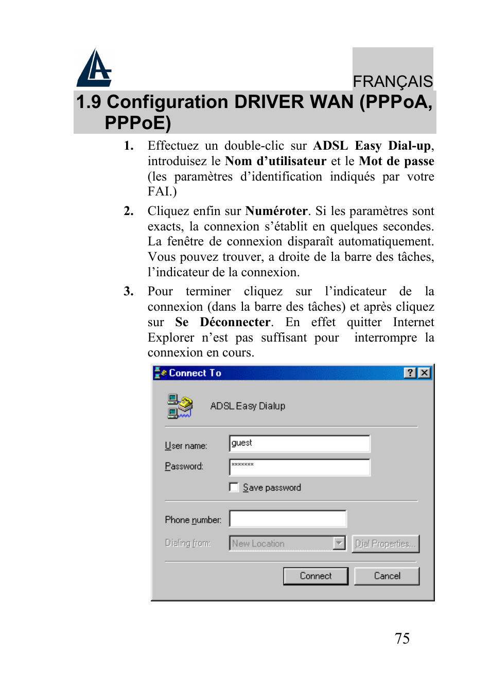 9 configuration driver wan (pppoa, pppoe), Français | Atlantis Land A01-AU2 User Manual | Page 75 / 76