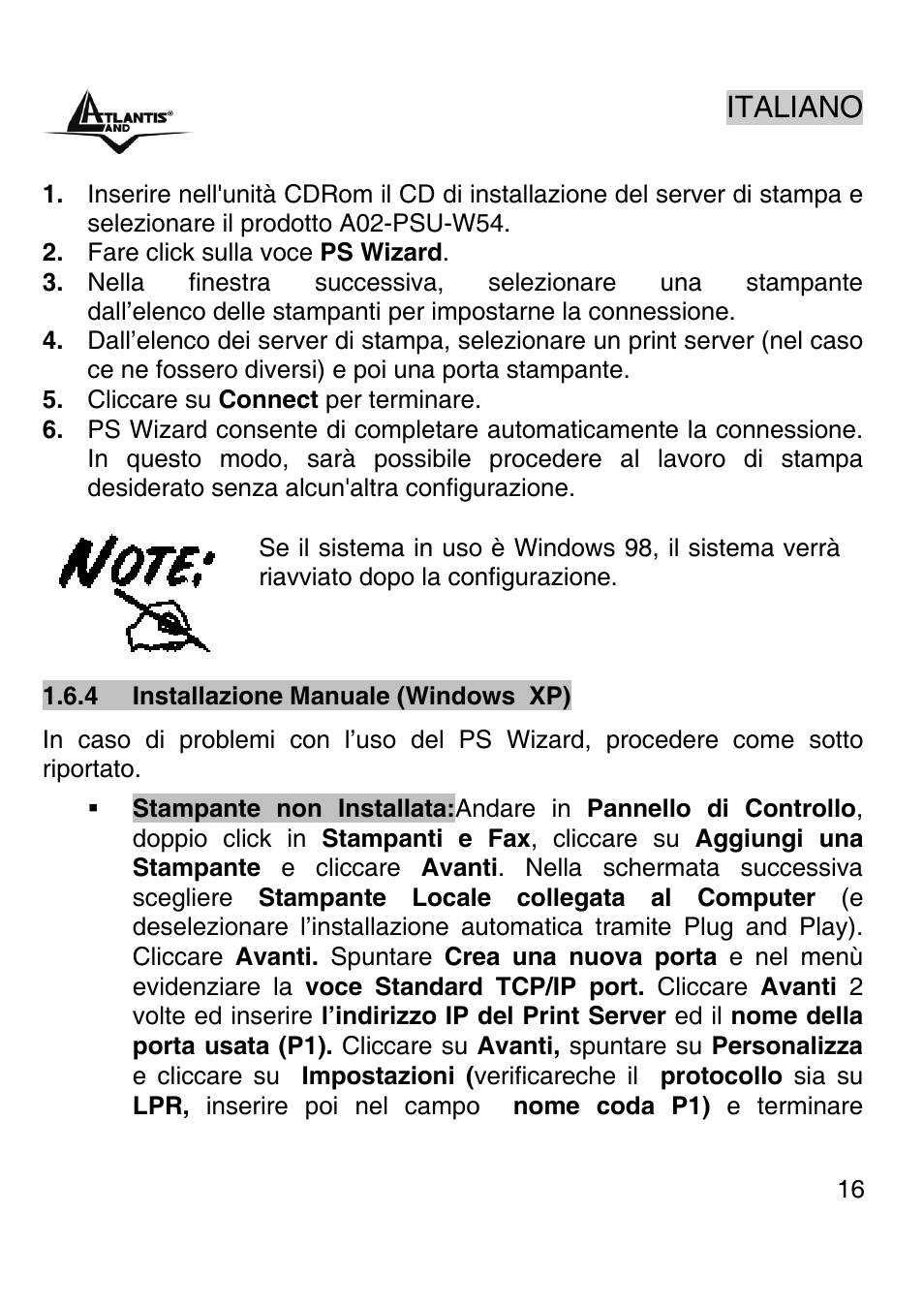 Italiano | Atlantis Land A02-PSU-W54 User Manual | Page 15 / 50