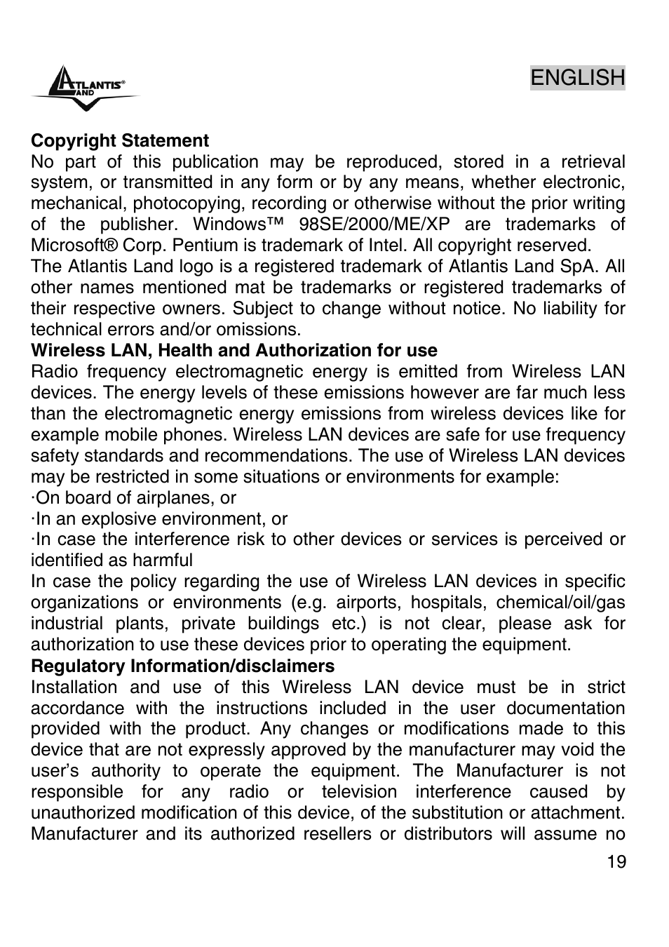 English | Atlantis Land A02-PSU-W54 User Manual | Page 18 / 50