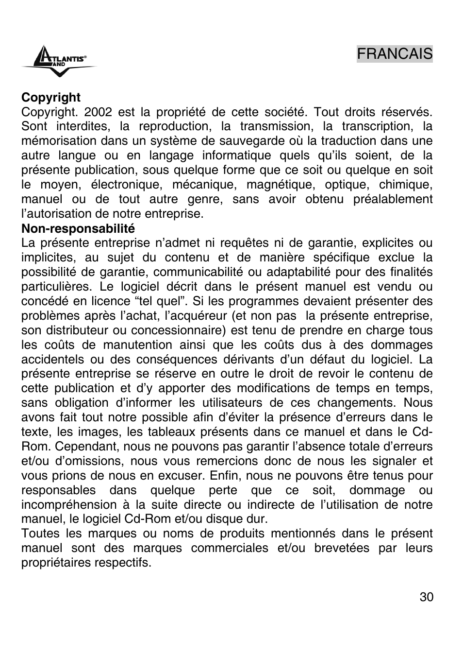Francais | Atlantis Land A02-PSU-W54 User Manual | Page 29 / 50