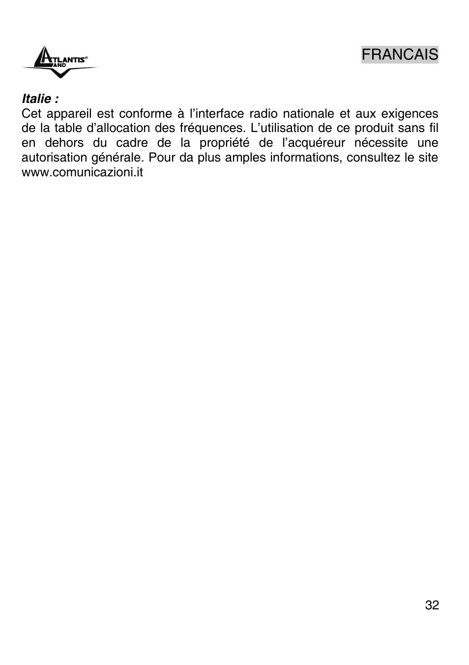 Francais | Atlantis Land A02-PSU-W54 User Manual | Page 31 / 50