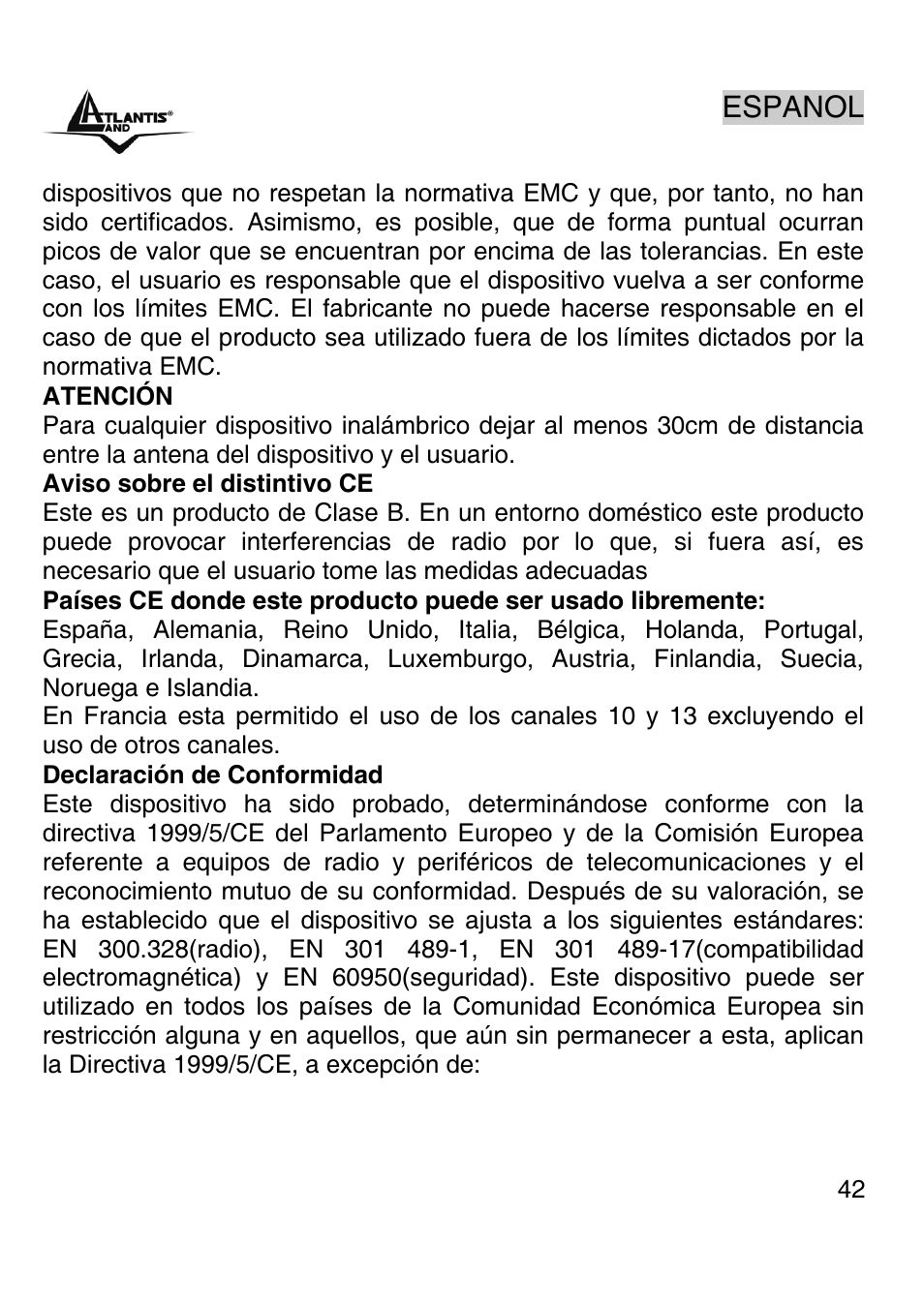 Espanol | Atlantis Land A02-PSU-W54 User Manual | Page 41 / 50