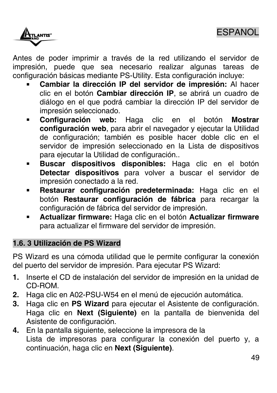 Espanol | Atlantis Land A02-PSU-W54 User Manual | Page 48 / 50