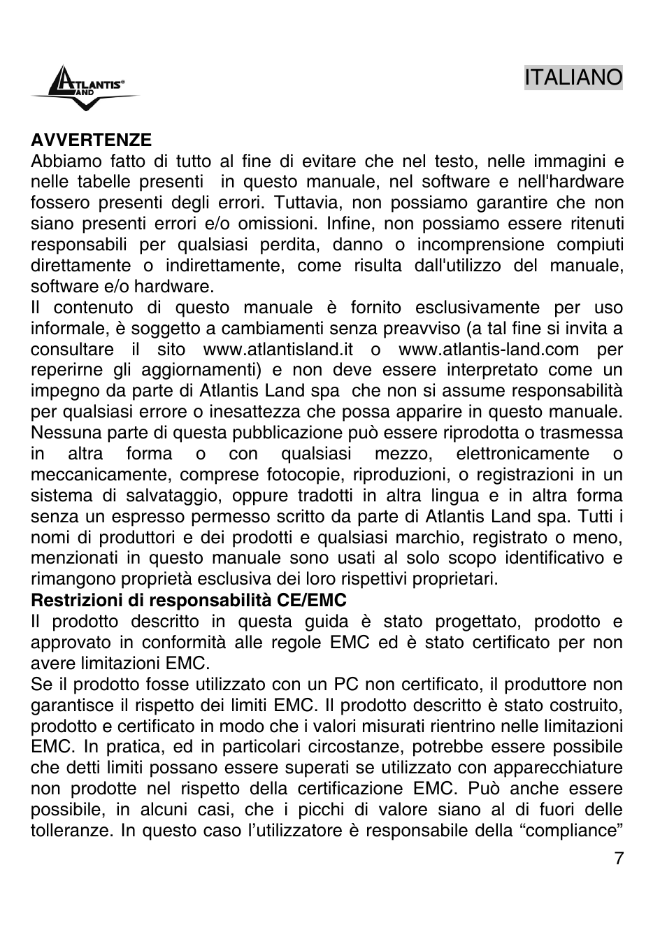 Italiano | Atlantis Land A02-PSU-W54 User Manual | Page 6 / 50
