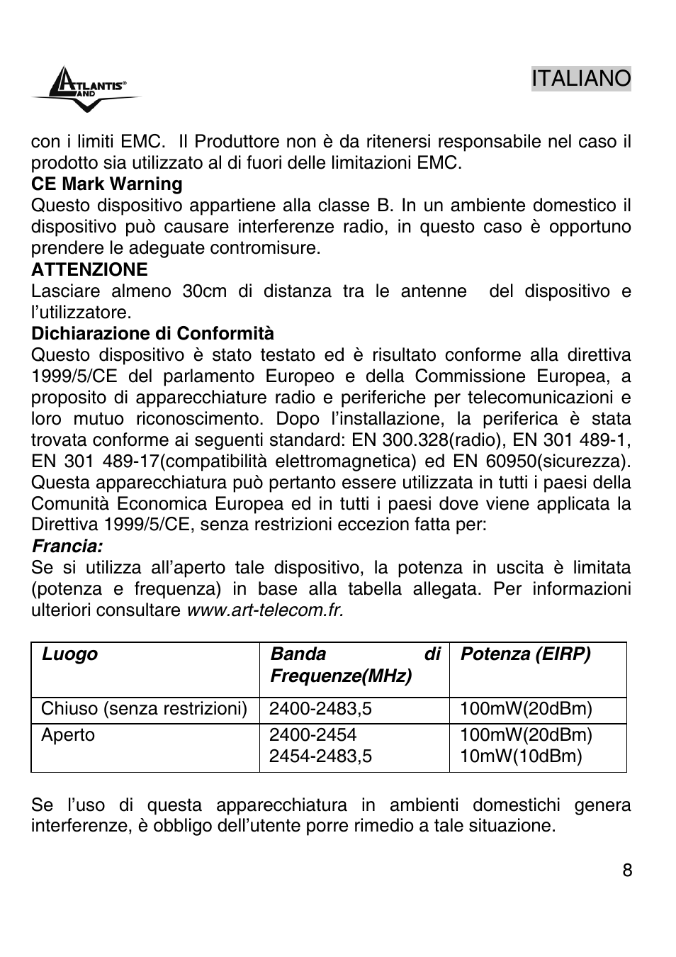 Italiano | Atlantis Land A02-PSU-W54 User Manual | Page 7 / 50