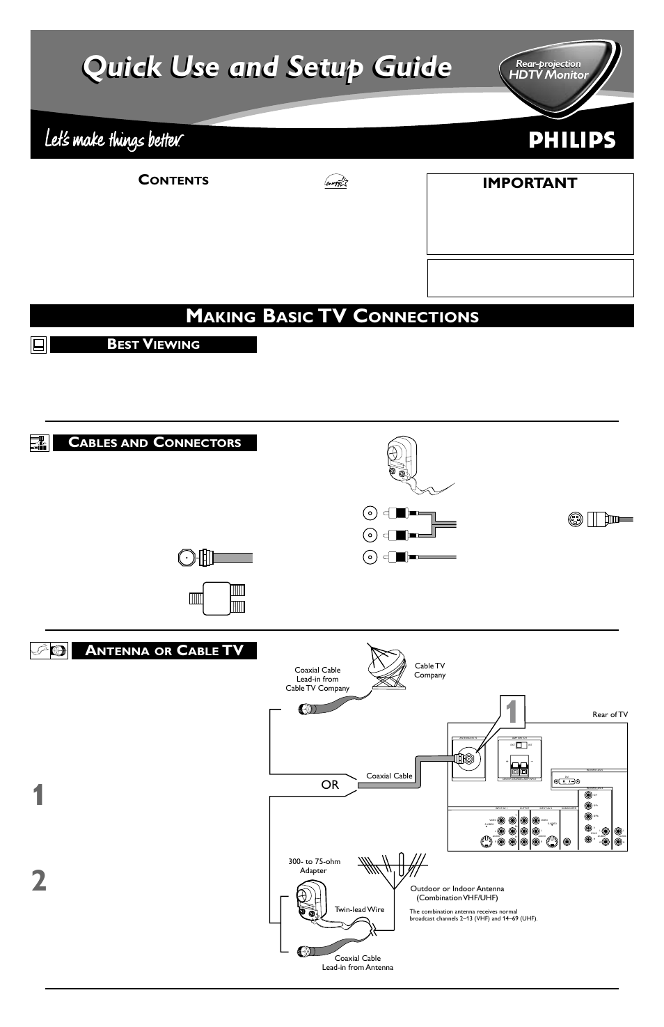 Philips 60 in Digital Widescreen HDTV Monitor User Manual | 8 pages