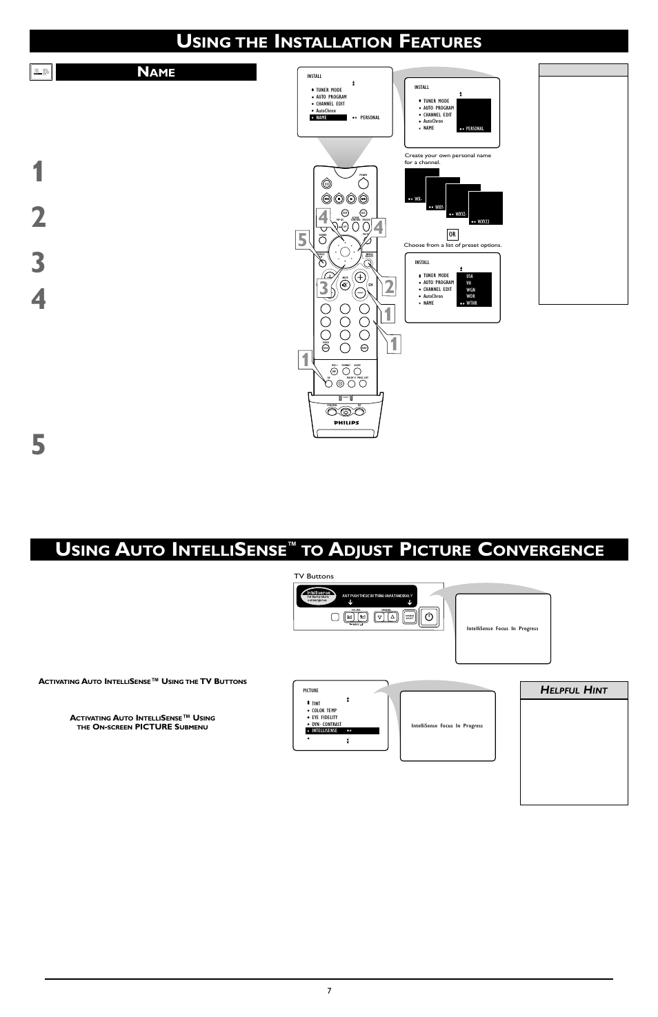 Sing, Ntelli, Ense | Djust, Icture, Onvergence, Sing the, Nstallation, Eatures, Ame h | Philips 60 in Digital Widescreen HDTV Monitor User Manual | Page 7 / 8