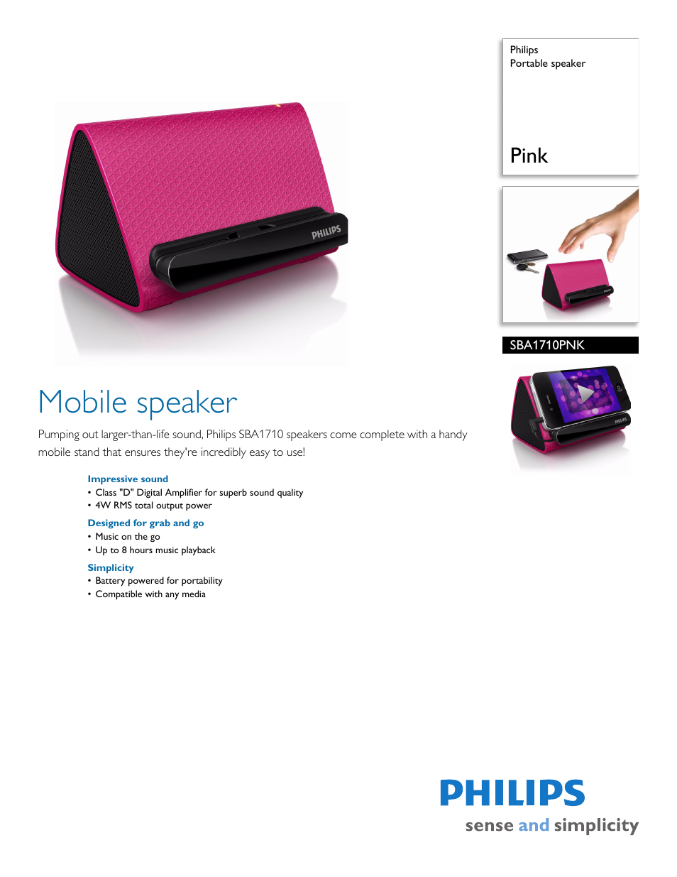 Philips SBA1710PNK-37 User Manual | 2 pages