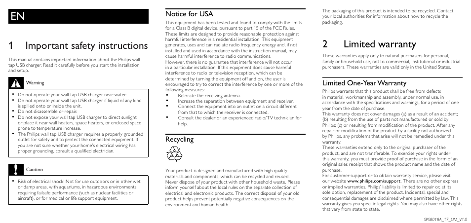 Philips SPS8018A-17 User Manual | 2 pages