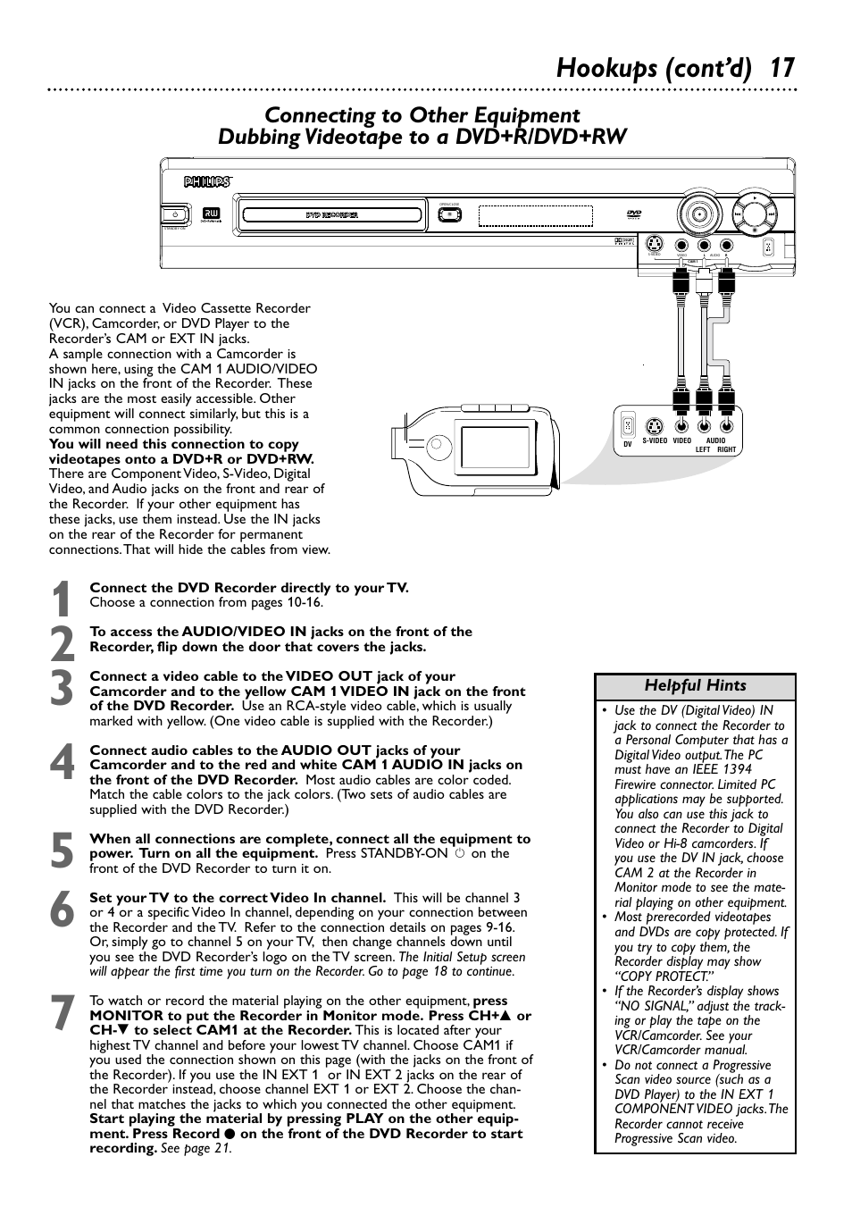 Hookups (cont’d) 17 | Philips DVDR72-99 User Manual | Page 17 / 72