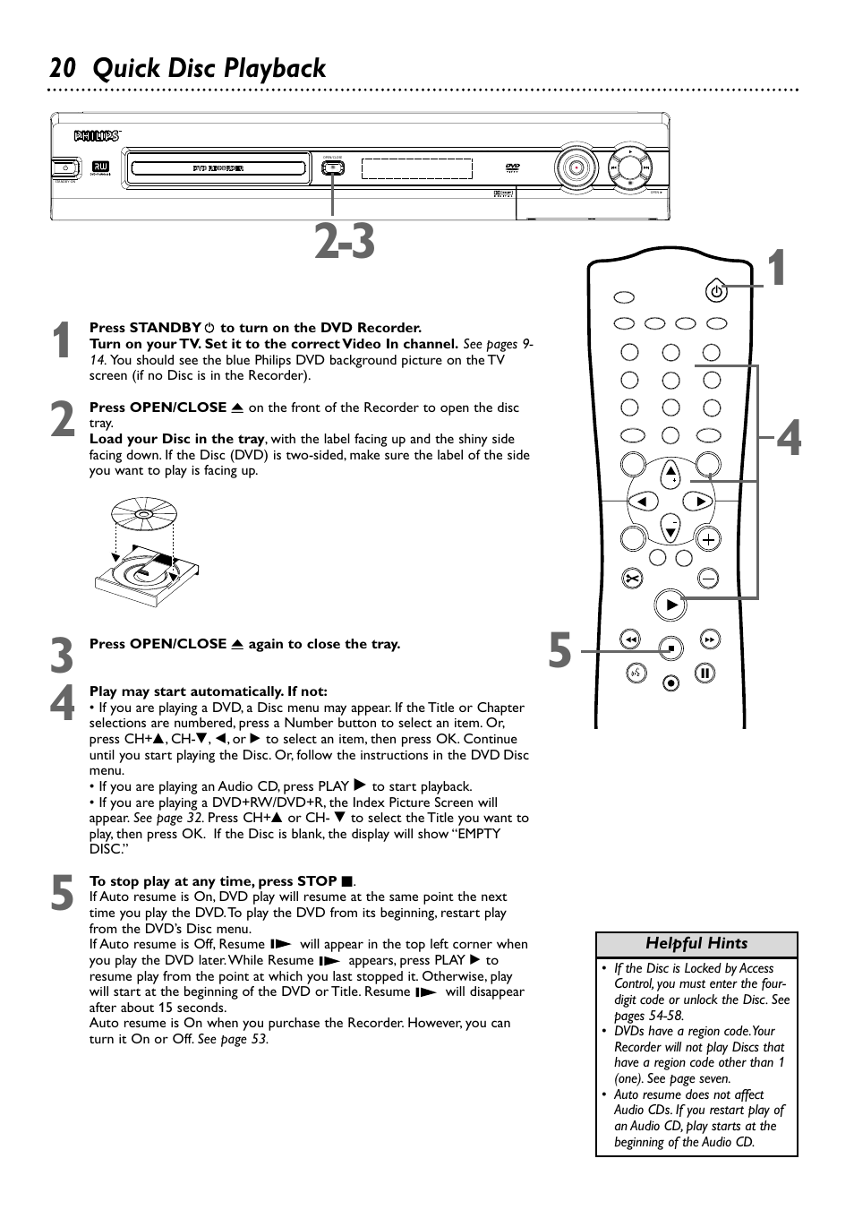 20 quick disc playback | Philips DVDR72-99 User Manual | Page 20 / 72