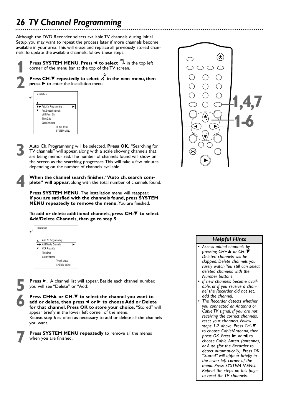 26 tv channel programming | Philips DVDR72-99 User Manual | Page 26 / 72