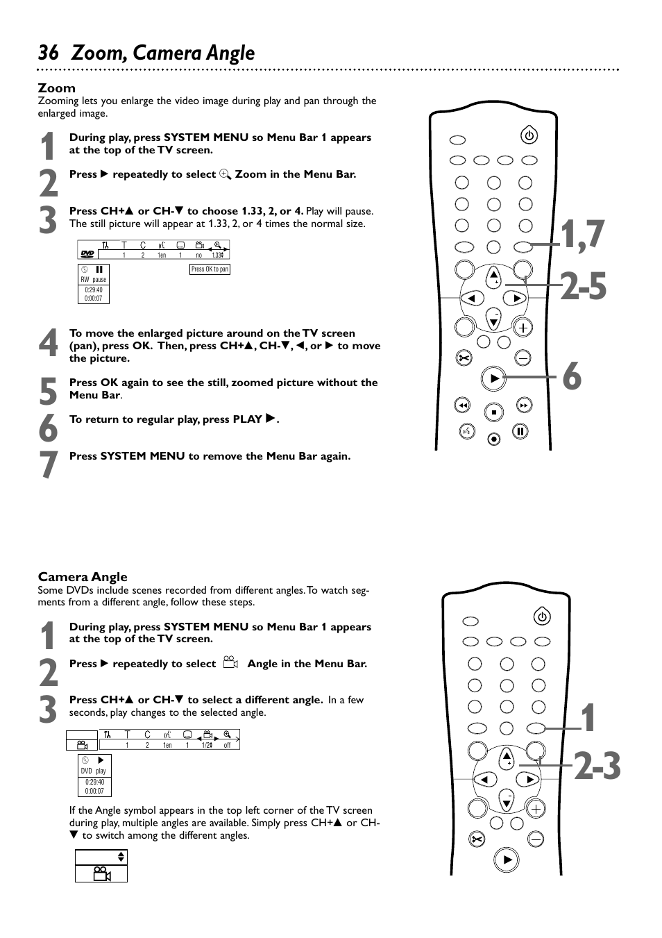 36 zoom, camera angle | Philips DVDR72-99 User Manual | Page 36 / 72