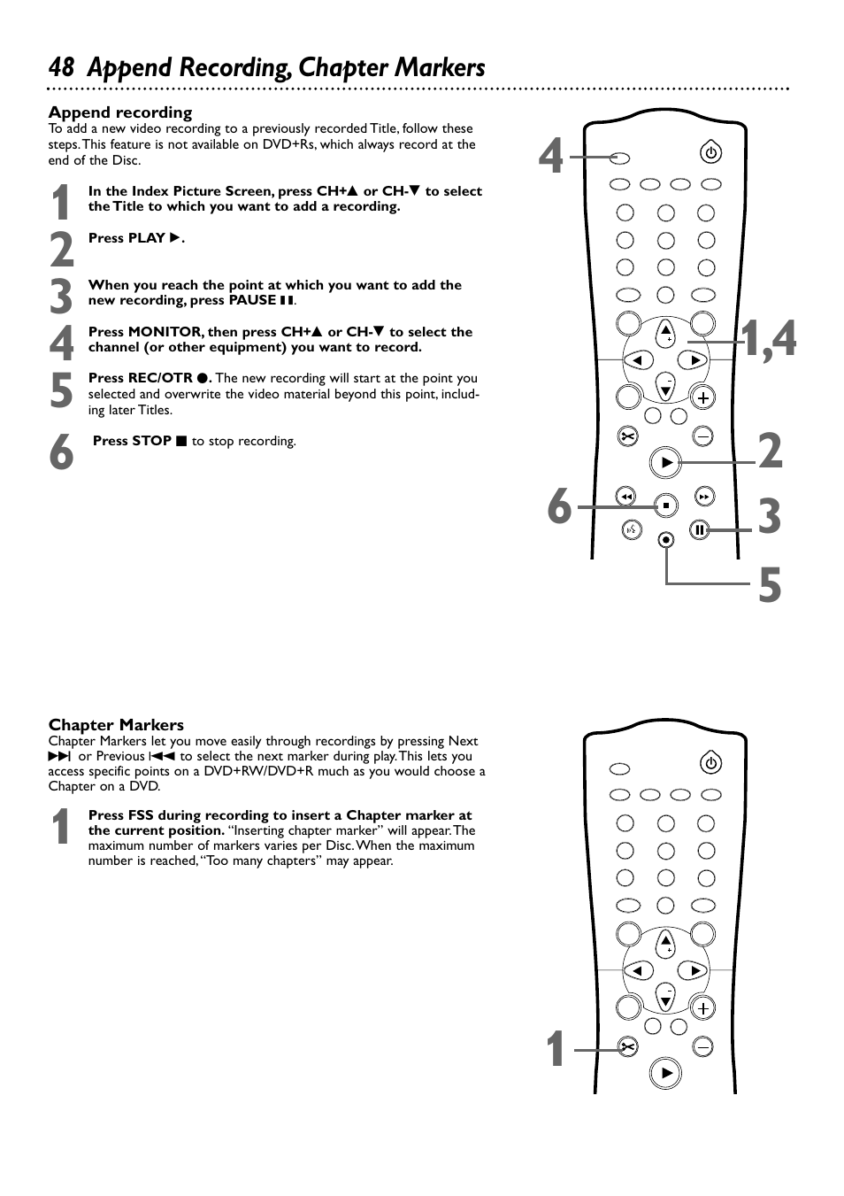 48 append recording, chapter markers | Philips DVDR72-99 User Manual | Page 48 / 72