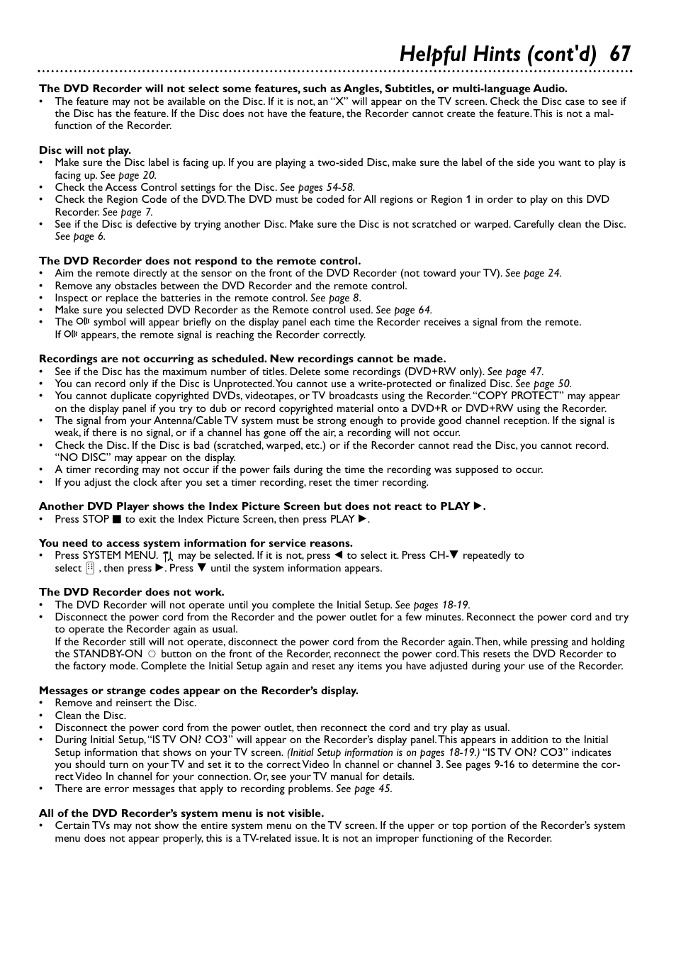 Helpful hints (cont'd) 67 | Philips DVDR72-99 User Manual | Page 67 / 72