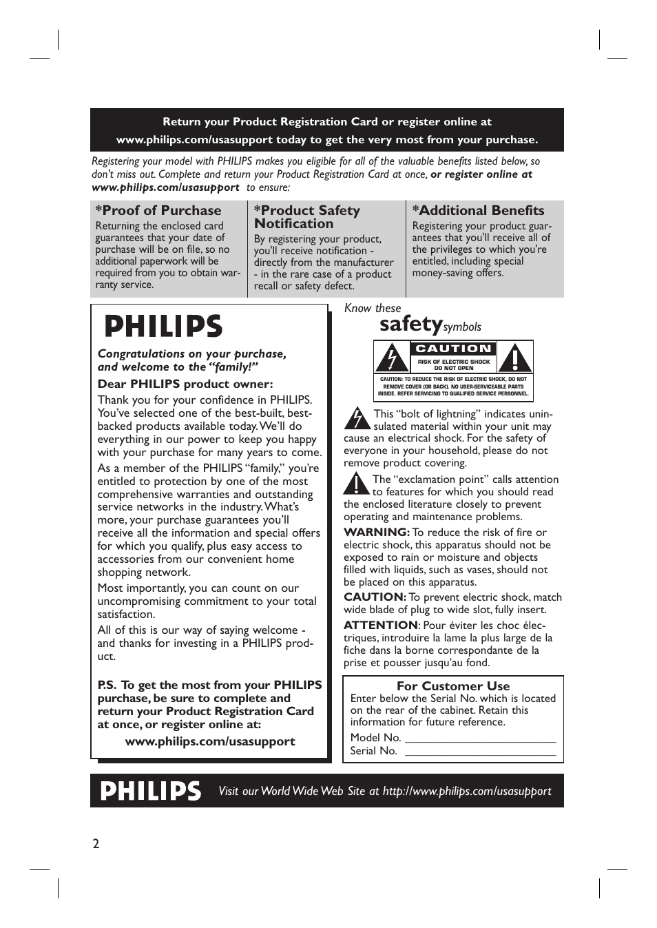 Safety, Proof of purchase, Product safety notification | Additional benefits | Philips DVDR3350H-37 User Manual | Page 2 / 75