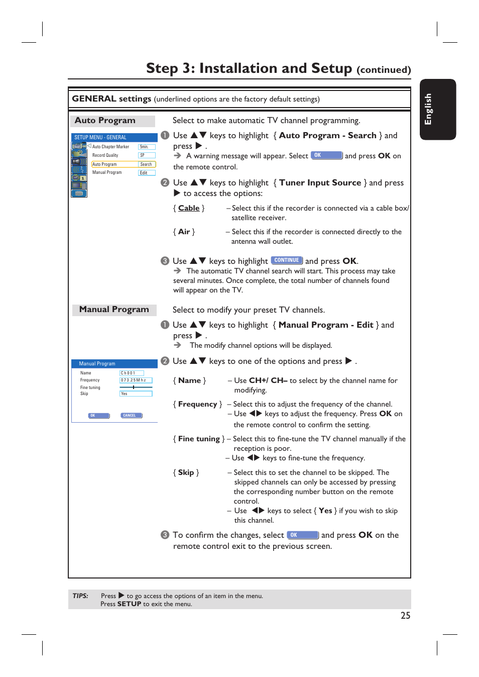 Step 3: installation and setup, Continued) | Philips DVDR3350H-37 User Manual | Page 25 / 75