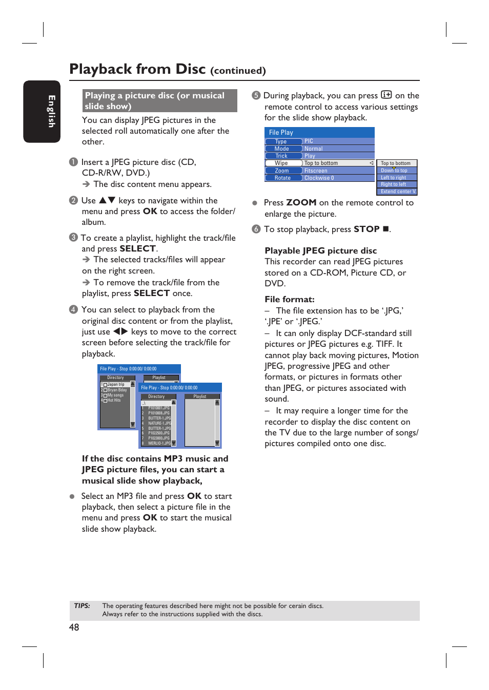 Playback from disc, Continued) | Philips DVDR3350H-37 User Manual | Page 48 / 75