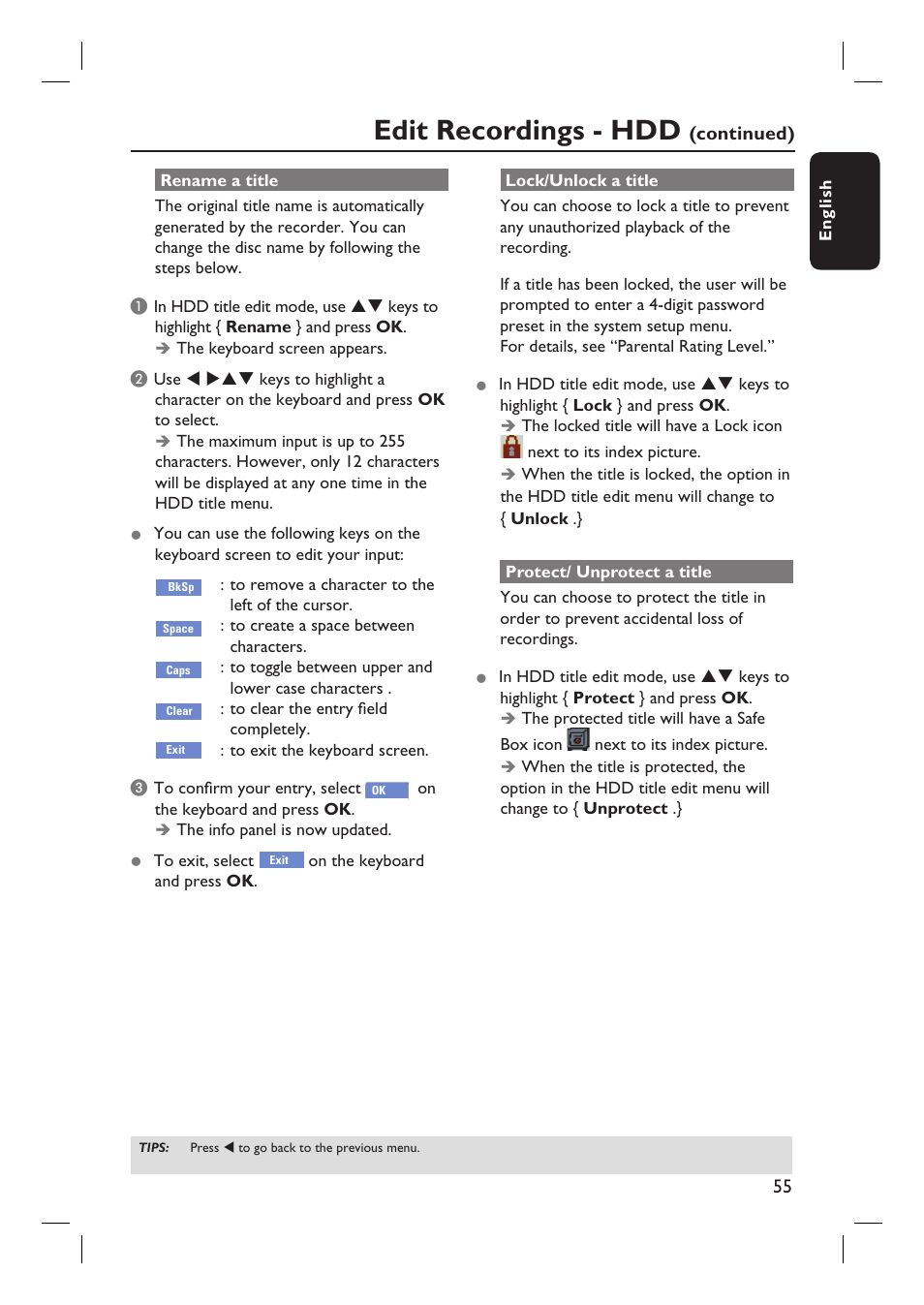 Edit recordings - hdd | Philips DVDR3350H-37 User Manual | Page 55 / 75