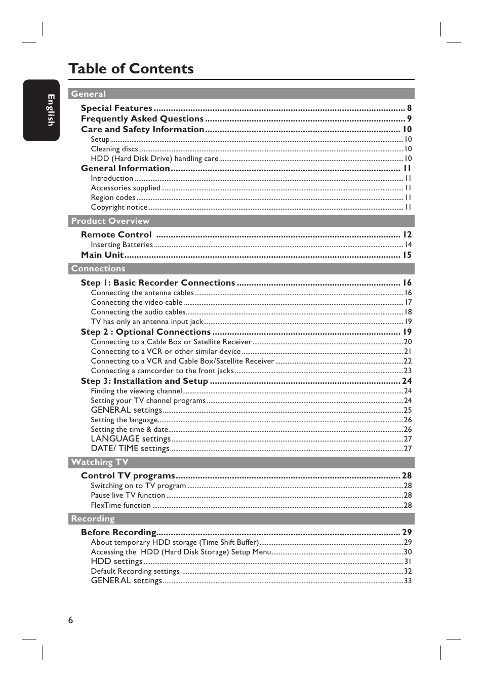 Philips DVDR3350H-37 User Manual | Page 6 / 75