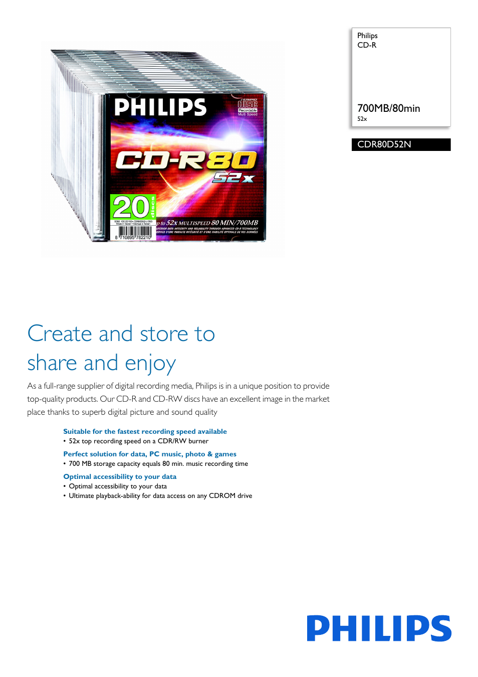 Philips CDR80D52N-360 User Manual | 2 pages