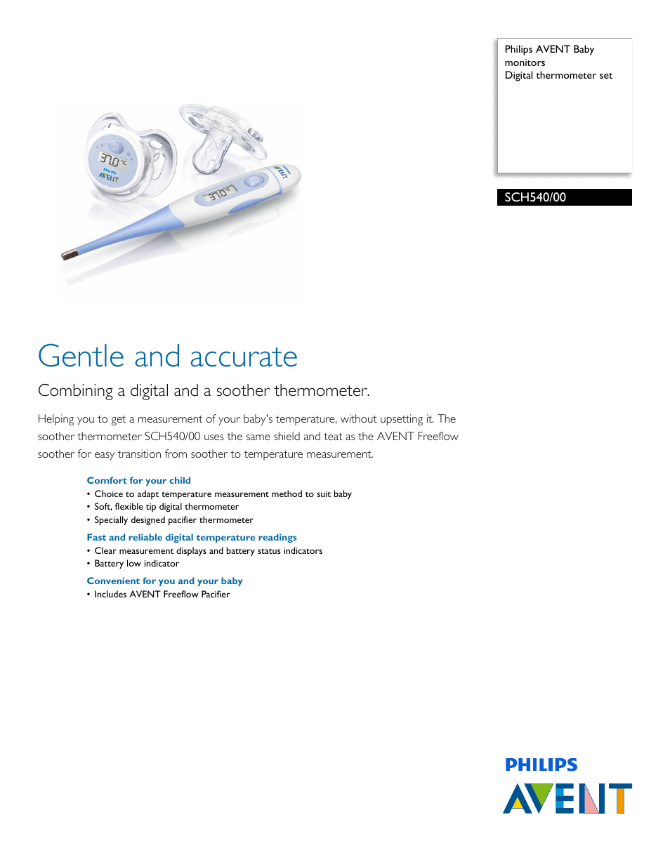 Philips AVENT Digital baby thermometer set SCH540-00 User Manual | 2 pages