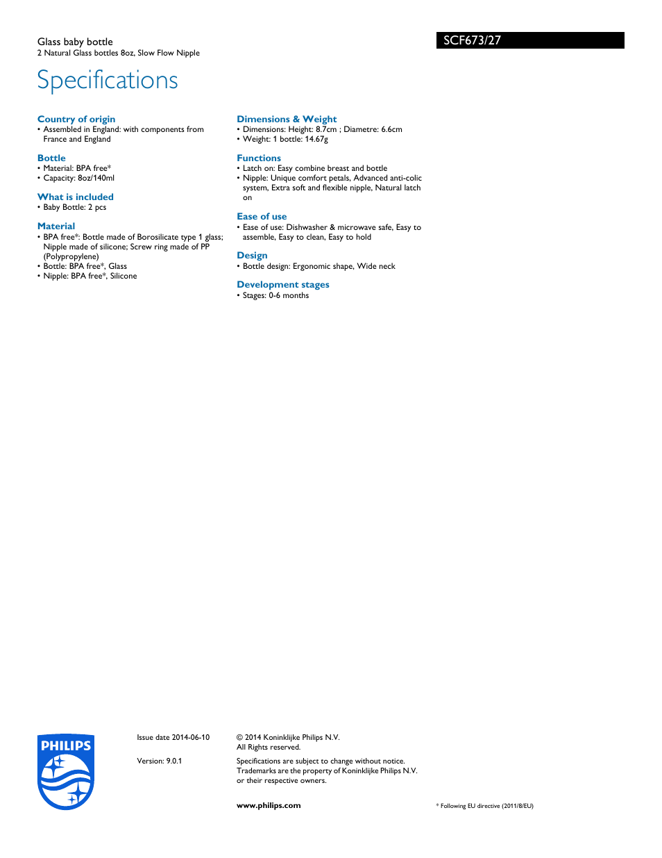 Specifications | Philips SCF673-27 User Manual | Page 3 / 3