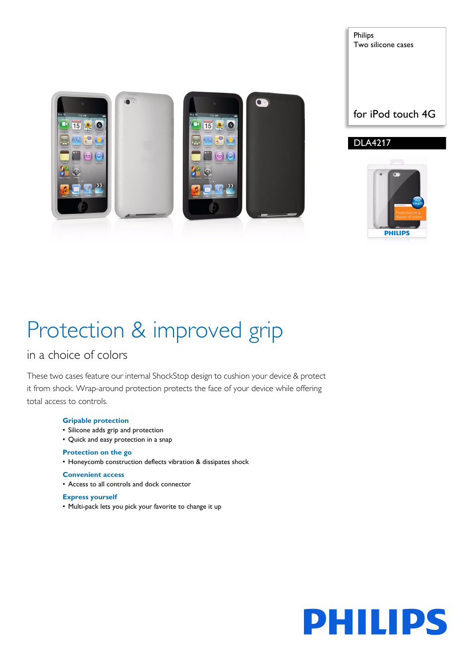 Philips Two silicone cases DLA4217 for iPod touch 4G User Manual | 2 pages