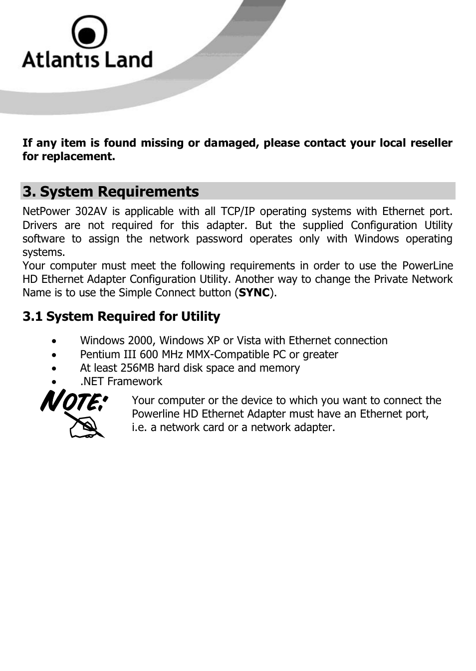 System requirements | Atlantis Land NET POWER 302AV User Manual | Page 10 / 35