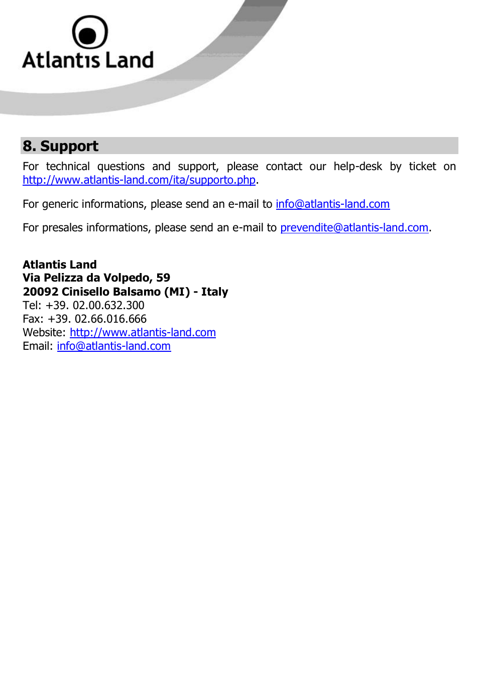 Support | Atlantis Land NET POWER 302AV User Manual | Page 28 / 35