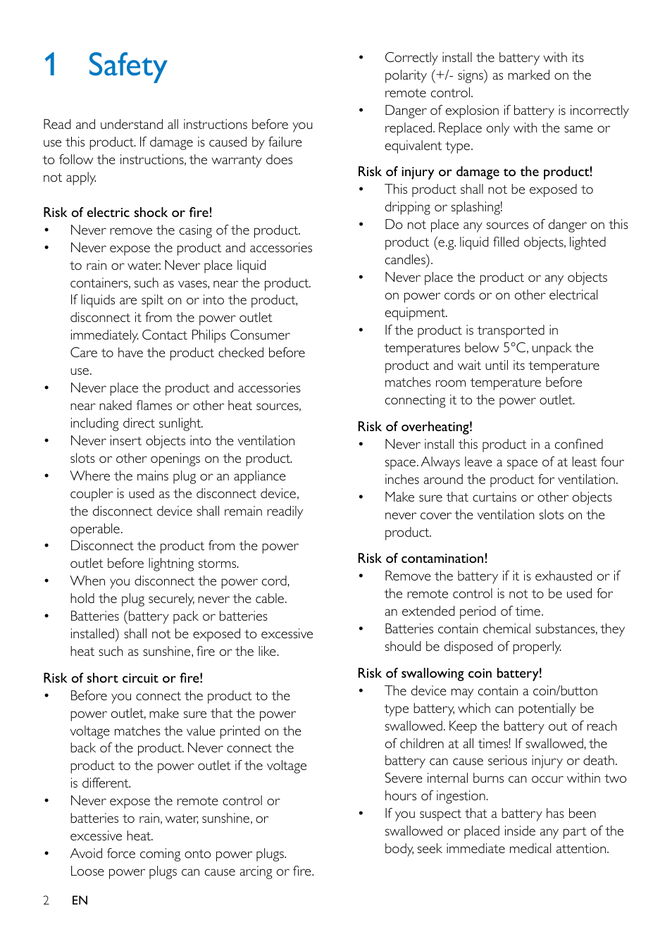 1 safety | Philips ORD7100C-00 User Manual | Page 4 / 18