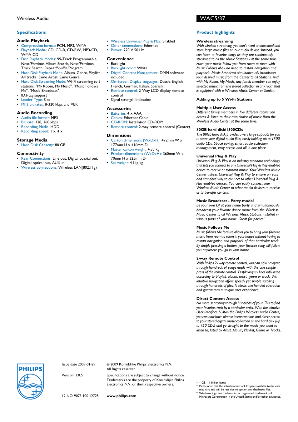 Wac5/37 | Philips WAC5-37 User Manual | Page 2 / 2