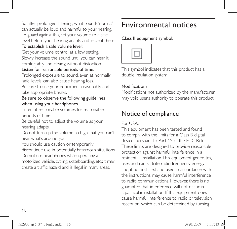 Environmental notices, Notice of compliance | Philips NP2900-37B User Manual | Page 18 / 21